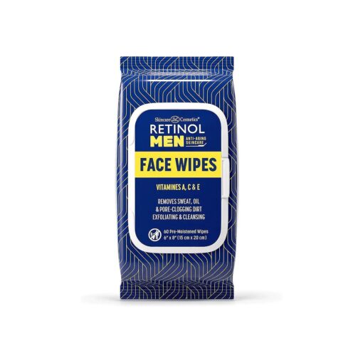 Retinol Men Facial Wipes Anti-Aging Cleansing Towelettes - Quickly cleanse face from sweat, oil and pore-clogging dirt without any heavy residue