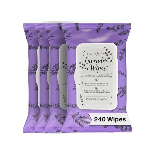 Lavender Makeup Remover Wipes Bulk - 240 Pcs - Cleansing Face Wipes for Women - Makeup Wipes Bulk Facial Wipes for Oily Sensitive Skin - Make Up Remover Wipes with Retinol