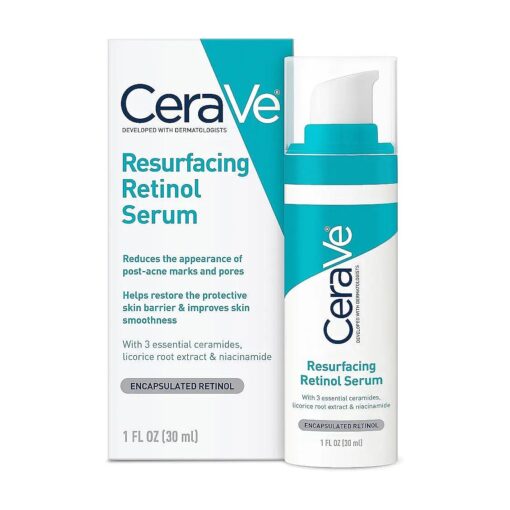 CeraVe Retinol Serum for Post-Acne Marks and Skin Texture | Pore Refining, Resurfacing, Brightening Facial Serum with Retinol and Niacinamide | Fragrance Free, Paraben Free & Non-Comedogenic| 1 Oz