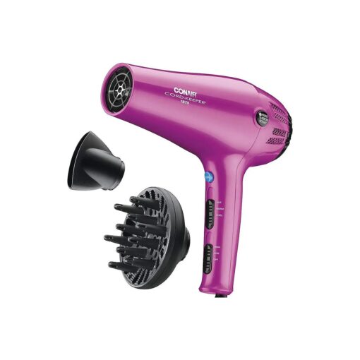 Conair Hair Dryer with Retractable Cord, 1875W Cord-Keeper Blow Dryer, Pink