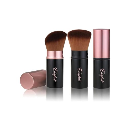 Retractable Kabuki Makeup Brushes 2 Pcs Blush Brushes Set Portable Powder Brushes with Flat and Angled Top for Liquid Cream Cosmetics Travel, ( rose gold )