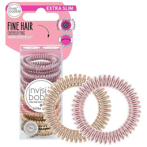 invisibobble Original Traceless Spiral Hair Ties - Pack of 8 ( Extra Slim - Bella Rosa and Bronze )