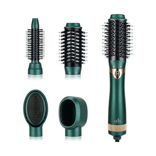 Retro Green Ceramic Hair Dryer and Brush Set, 4-in-1, Lightweight, Safe, and Quiet