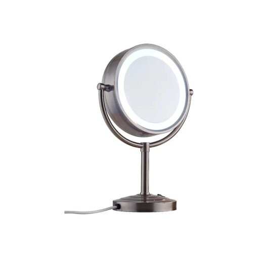 Cavoli 8.5 inch LED Makeup Mirror with 10X Magnification, has Three Colors Lights, Extendable Bathroom Mirror, Tabletop Two-Sided, Antique Brass Finish ( 8.5in,10X ) ( Nickel, 10x Magnification )