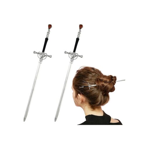 2 PACK Chinese Sword Tassel Hair Accessories Sticks for Women Buns with Hair Gems Sword ( Silver )