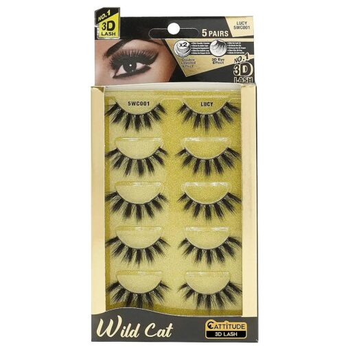 EBIN NEW YORK Cattitude 3D Lash 5 Pair - Wild Cat 3D Lash Super Soft Fin Tapered Fibers Widen Eyes Seamless & Natural Look Reusable