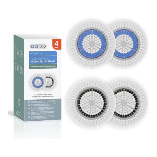 Brushmo Brush Head Replacements Compatible with Clarisonic Mia 1, Mia 2, Mia Fit, Alpha Fit, Smart Profile Uplift, 4 pack of Deep Pore and Sensitive