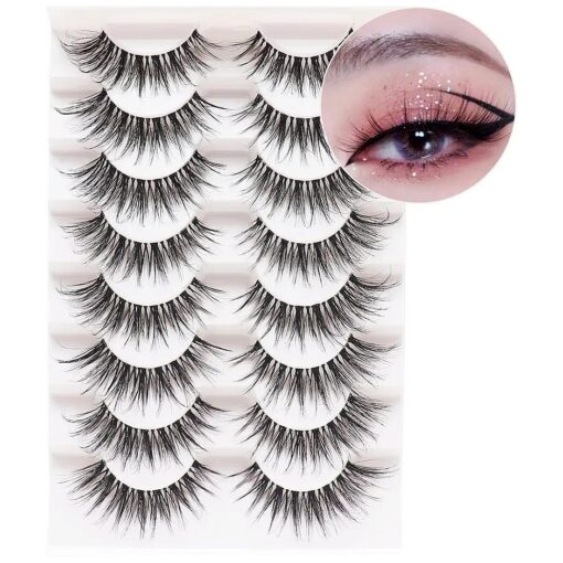 Losha Eyelashes Wispy Lashes Natural Look 8 Pairs Clear Band False Eyelashes Handmade Reusable Fake Eye Lashes Pack ( G1 )