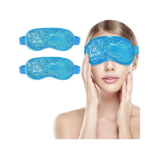 2Pack Cold Cooling Eye Mask, Reusable Gel Eye Mask Hot/Cold Therapy Gel Bead Eye Mask with Plush Backing for Headache/Puffiness/Migraine/Stress Relief/Skin Care/Dry Eyes ( Blue )