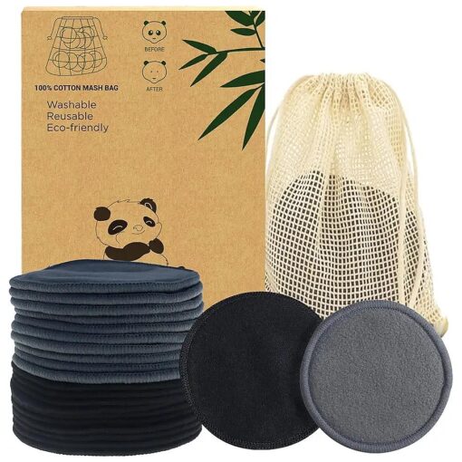 Reusable Makeup Removal Pads -20 Pack with Laundry Bag - Soft Black Reusable Cotton Makeup Remover Pads for Face Pads - Washable Bamboo Cotton Rounds - Cotton Pads - Reusable Face Rounds