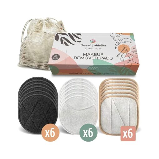 Sweet Adeline Reusable Makeup Remover Pads + Laundry Bag + Wicker Baskets | Reusable Cotton Rounds | Reusable Cotton Pads for Face | Reusable Face Pads | Cotton Pads for Face ( Normal, 20 Pieces Set )