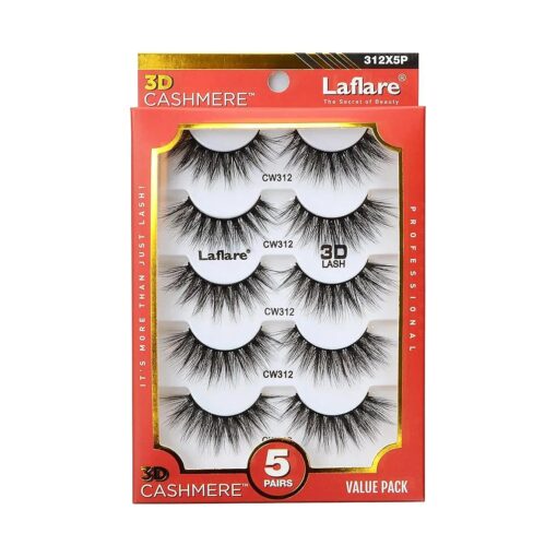 Laflare Lashes 3D Cashmere Long Extension Eyelashes Natural Look Soft Reusable False Eyelashes Multipack Wispy Fake Eyelashes 5 Pairs Natural Strip Lashes ( CW312 )