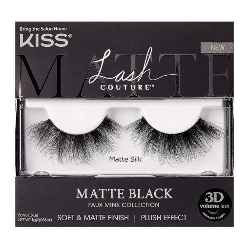 KISS Lash Couture Faux Mink 3D Matte False Eyelashes, Matte Silk ', 14 mm, Includes 1 Pair Of Lash, Contact Lens Friendly, Easy to Apply, Reusable Strip Lashes