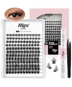 Higu clace DIY Eyelash Extension Kit, 144pcs D Curl Lash Clusters, 8-16mm Softy Cluster Lashes, with Lash Bond and Seal, Lash Tweezers, Reusable Fluffy Cluster Eyelash Extension Kit ( R-08 Kit )