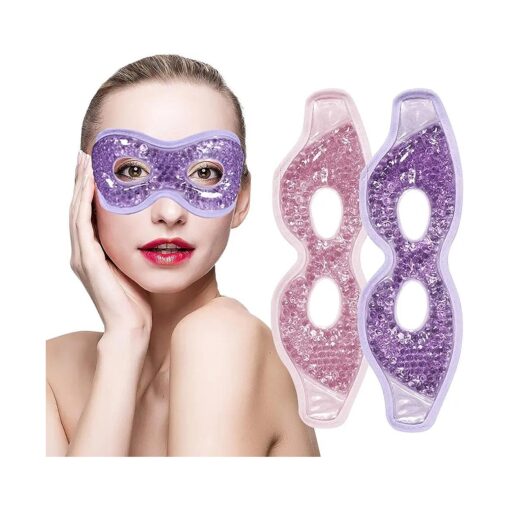 Permotary 2PCS Gel Eye Mask Reusable Hot Cold Compress Pack Eye Therapy, Therapeutic Gel Eye Spa Pad for Puffiness/Dark Circles/Eye Bags/Dry Eyes/Headaches/Migraines/Stress Relief-Purple & Pink