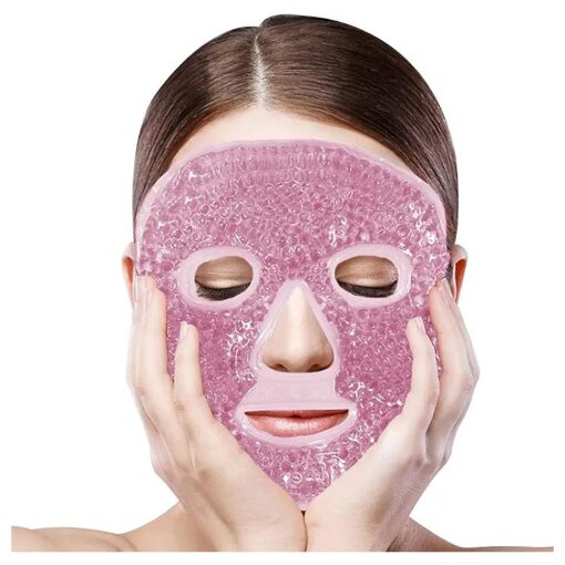 Jakuva Hot and Cold Therapy Full Face Gel Mask, Face Ice Mask for Woman Man, Gel Beads Eye Mask & Compress Pearl Treatment for Headache, Puffiness, Migraine Relief, Face SPA & Overall Skin Care ( Pink )