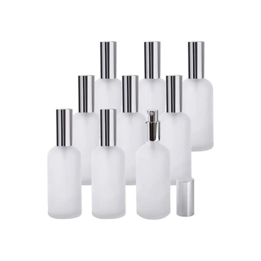 Bekith 9 Pack 3oz Glass Spray Bottles with Fine Mist Sprayer & Pump Spray Cap, Refillable & Reusable Frosted Clear Empty Bottles for Essential Oils, Perfumes, Body Sprays