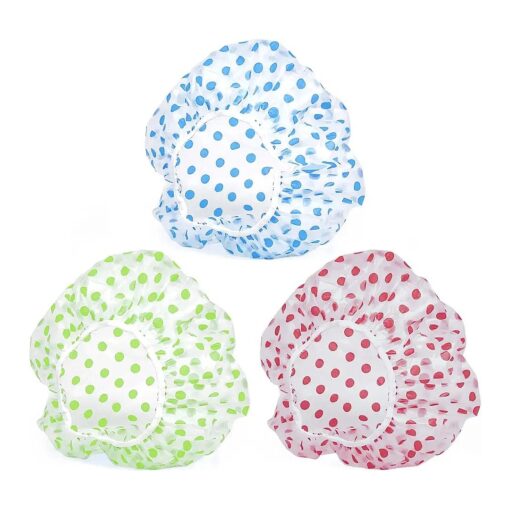 3PCS Shower Caps, Elastic Reusable Waterproof Plastic Shower Cap for Women Ladies Spa Salon ( Red+Green+Blue )