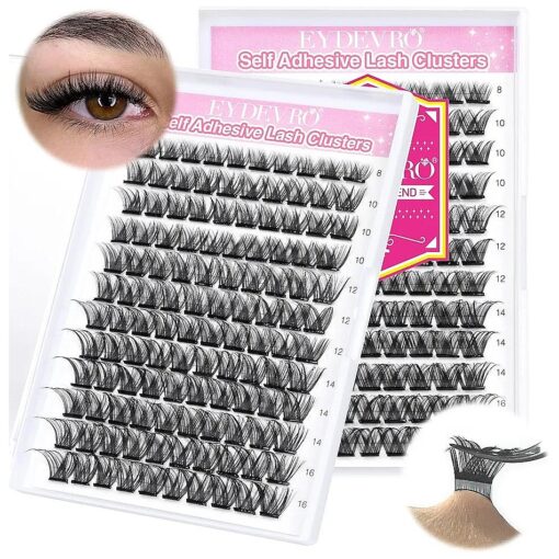 Self Adhesive Eyelashes, Lash Clusters Self Adhesive DIY Lash Extension 120 pcs Reusable Individual Lashes No Glue 8-16mm Mixed Length Press on Lashes Reusable Cluster Lashes Self Apply by EYDEVRO