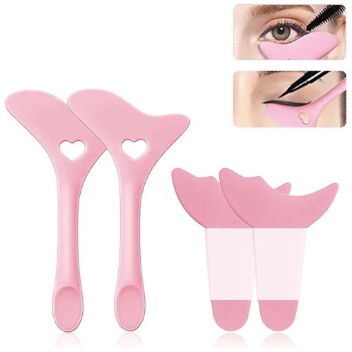 Eyeliner Stencils 4Pcs Reusable Silicone Eyeliner Aid Mascara Shield Eyeliner Eyelash Eyeshadow Lipstick Applicator Guide Tool Multifunctional Eye Makeup Tool Easy to Use ( Pink )