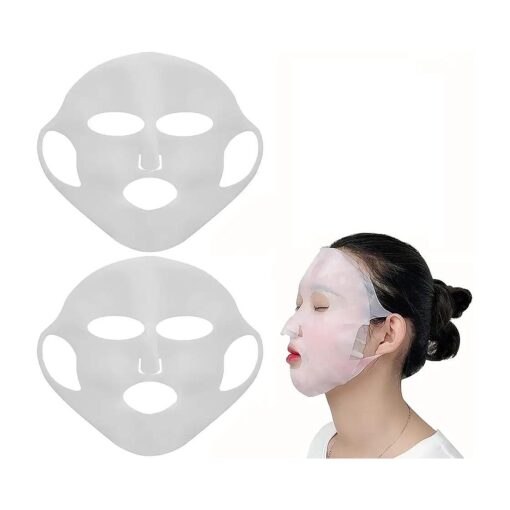 Angzhili 2 Pack Silicone Moisturizing Mask for Sheet Mask, Reusable Facial Mask Cover with Hook, Sheet Mask Cover for Slow Down the Evaporation of Mask Essence, Face Care Tool ( White )