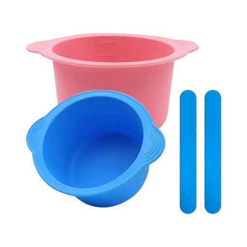 2 pcs Silicon Pot Wax Heating Liner, Replacement Wax Pot, Non-stick Wax Bowl and 2pcs Wax scraper Stick, Reusable Wax Melting Heating Liner ( Blue, pink )