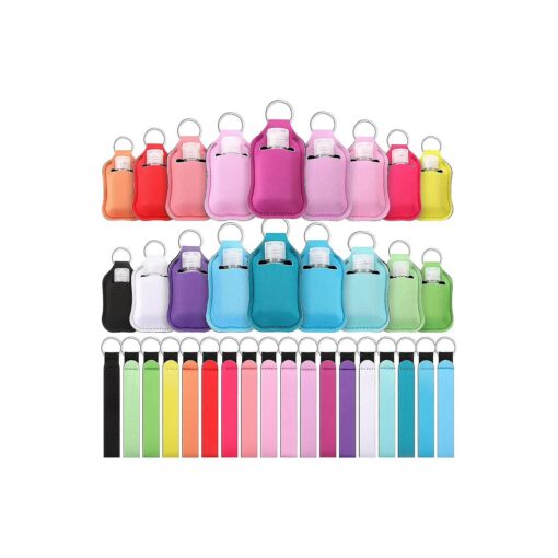 Patelai 54 Pcs Empty Travel Bottles with Keychain Holder Set 1 oz Travel Bottle Container Bottle Holders Wristlet Keychain