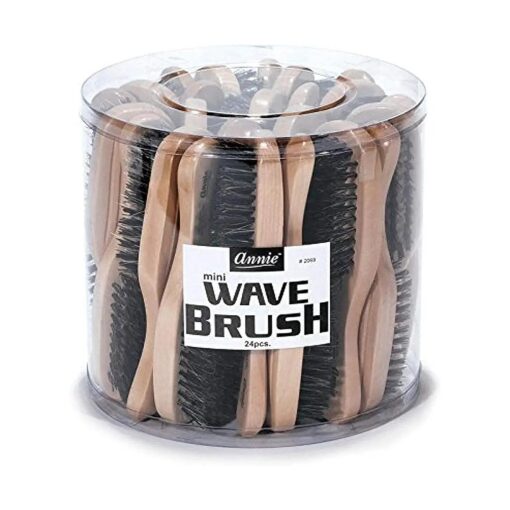 Annie - Mini Wave Brush Bulk - ( 24 ) Count - ( 100 % ) Boar Reinforced Bristles - Polished Wooden Handle - Best for Thick Hair