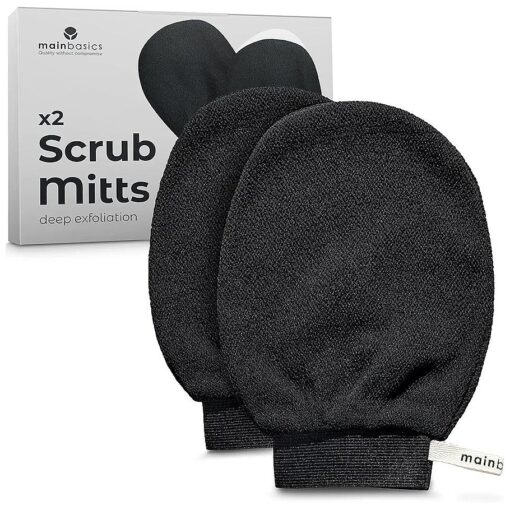 MainBasics Korean Exfoliating Mitts - Deep Body Scrubber Exfoliator Gloves for Dead Skin, Spray Tan Removal, Keratosis Pilaris and Body Scrub - 100 % Viscose Fiber ( Set of 2 )