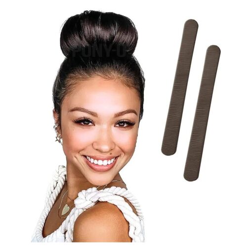 PONY-O Ponytail Holder BUN BARZ - 2 Pack Original Patented No Damage Donut Hair Bun Maker - Hair Bun Alternative Pony Tail Accessory for Easy Hair Styling, Ballet Buns - Brown