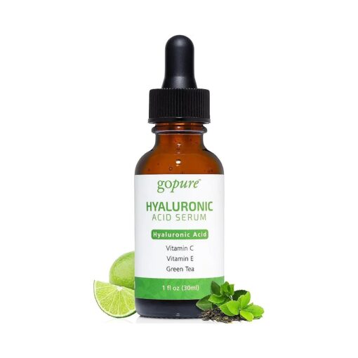 goPure Hyaluronic Acid Serum - Face Serum for Glowing Skin with Vitamin C and E, and Green Tea, Anti-Aging Serum to Visibly Improve Dry and Wrinkled-Looking Skin - 1 fl oz