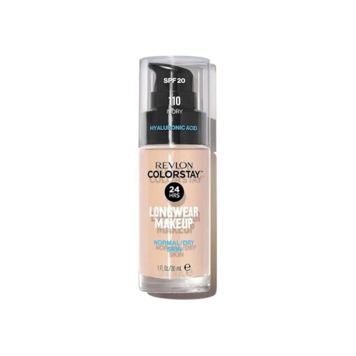 Revlon ColorStay Makeup for Normal/Dry Skin SPF 20, Longwear Liquid Foundation, with Medium-Full Coverage, Natural Finish, Oil Free, 110 Ivory, 1.0 oz