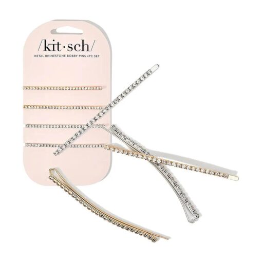 Kitsch Rhinestone Bobby Pins 4 Pieces, Extra Long Barrettes Hair Pins for Women, Fancy Elegant Diamond Crystal Hairpins, Wedding Hair Accessories, Rhinestone Hair Clips Gifts for Women, Gold & Silver