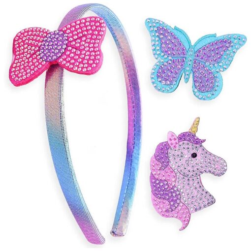 FROG SAC Interchangeable Charm Headbands for Girls, Butterfly Bow Unicorn Kids Headband, Sparkle Rhinestone Little Girl Hair Bands, Sparkly Toddler Hair Accessories for Children