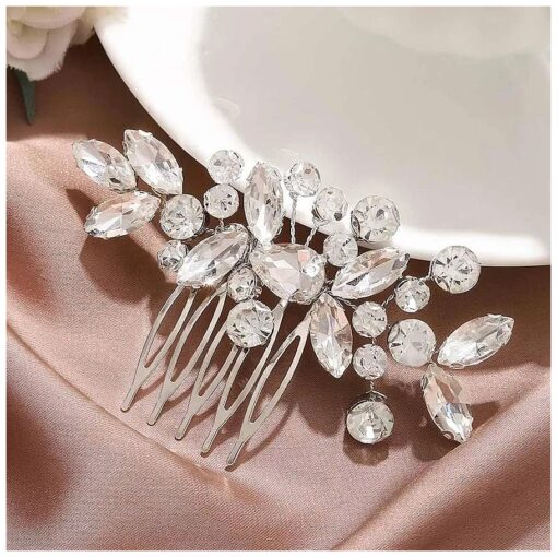 Catery Crystal Bride Wedding Hair Comb Hair Accessories with Rhinestone Bridal Side Combs for Women and Girls ( A Silver )