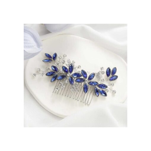 Casdre Crystal Bride Wedding Hair Comb Silver Leaf Bridal Hair Accessories Rhinestone Party Prom Hair Piece for Women and Girls ( B Blue )