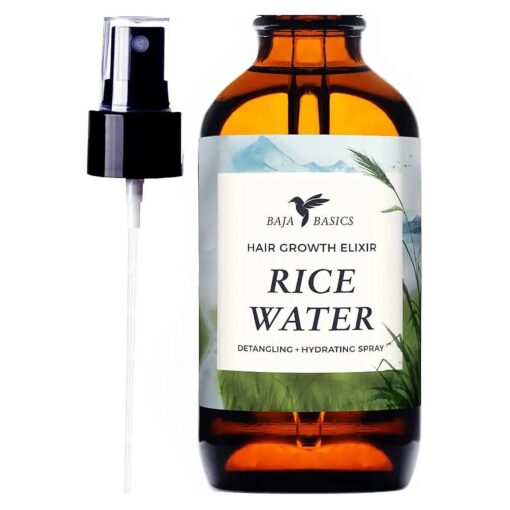 Rice Water For Hair Growth by Baja Basics, Thickness, Strength, Shine - Leave-in Conditioner for Scalp, Dry Split End Moisturizer - Mist Spray for Curly, Straight, Thick, Thin Hair 4oz