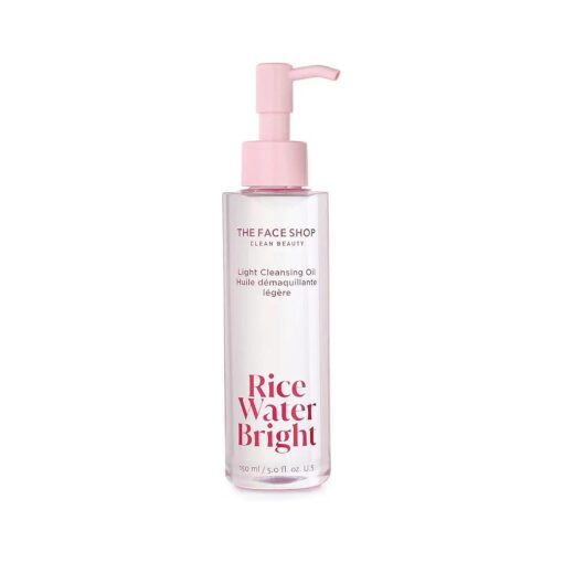 The Face Shop Rice Water Bright Light Facial Cleansing Oil, Daily Makeup Remover, Oil Cleanser, Vegan, Korean Skin Care with Jojoba Oil, Face Wash for Sensitive, Normal & Oily Skin, Face Pore Cleanser