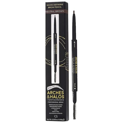 Arches & Halos Micro Defining Brow Pencil - Fuller and More Defined Brows - Long-Lasting, Smudge Proof, Rich Color - Dual Ended Pencil with Brush - Vegan and Cruelty Free - Neutral Brown - 0.03 oz