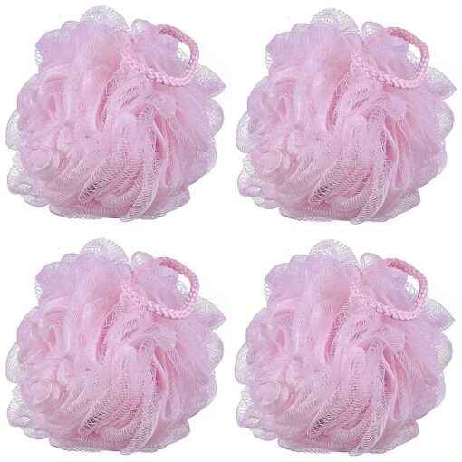 60g/pcs Pink Mesh Bath Sponge Shower Pouf Loofahs Shower Puff Pack of 4 ( Pink )