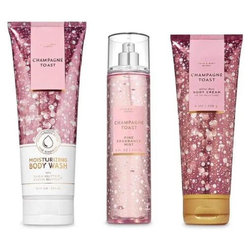 Bath and Body Works - Champagne Toast - 3 pc, Gift Set - Moisturizing Body Wash, Fine Fragrance Mist and Ultra Shea Body Cream - ( 2019 Edition )