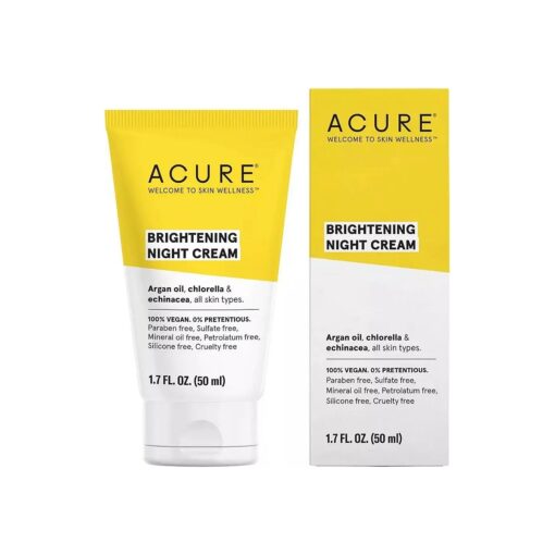 ACURE Brightening Night Cream - Night Time Moisturizer Cream for Face & Neck - 100 % Vegan Formula with Argan Oil, Chlorella & Echinacea - Hydration & Moisturizing for All Skin Types - 1.7 Fl Oz