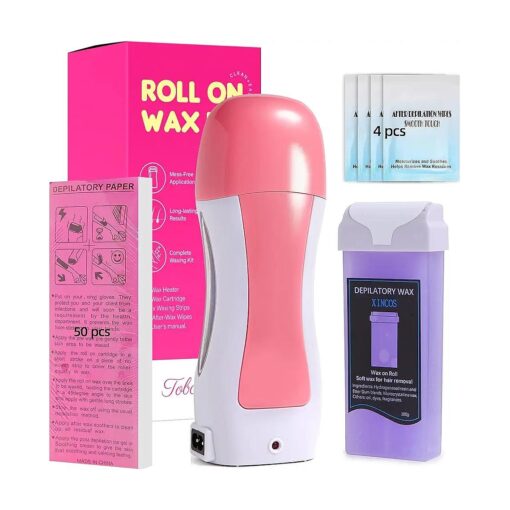 Roll On Wax Kit With Portable Warmer, Roller With 100g Soft Cartridge, 50 Strips, Professional Machine For Hair Removal, At Home Waxing Women And Man Both .