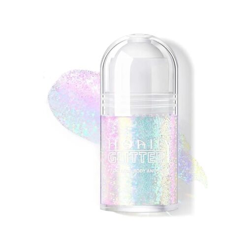 Roll-on Holographic Body Glitter Gel for Body Face Hair, Chameleon Color Changing Glitter Gel Under Light, Chunky Mermaid Sequins Festival Party Body Shimmer Glitter Makeup ( 8 # Sparkling Pink )