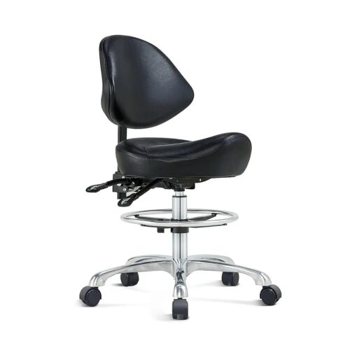 Saddle Chair Rolling Saddle Stool with Back Support, Esthetician Chair Ergonomic Saddle Chair for Dental Hygienist, Medical, Salon ( with Back, Black )