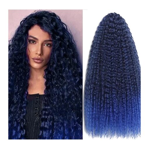 Ombre Blue Braiding Hair Extension 3 PACKS Afro Curly Crochet Braids for boho hair Hair Soft Yanky Twist Deep Wave Crochet Hair For Black Women Marley Twist Braiding Hair ( 20 Inch, T1b/Blue # )