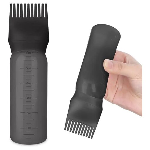 Root Comb Bottle Applicator 6 Ounce, Oil Applicator for Hair Dye Hair Oiling Applicator with Graduated Scale ( Black )