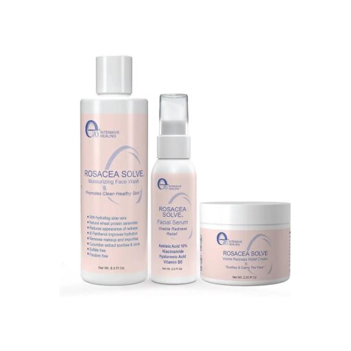 Rosacea Solve Set - Includes Rosacea Cream, Serum and Moisturizing Face Wash - Combined Beneficial Ingredients such as Aloe Vera, Hyaluronic Acid, Niacinamide Coconut Oil, Cucumber, Wheat, Fruit Extracts, Licorice, Azelaic Acid 10 % Chamomile Extracts and Vitamin B5