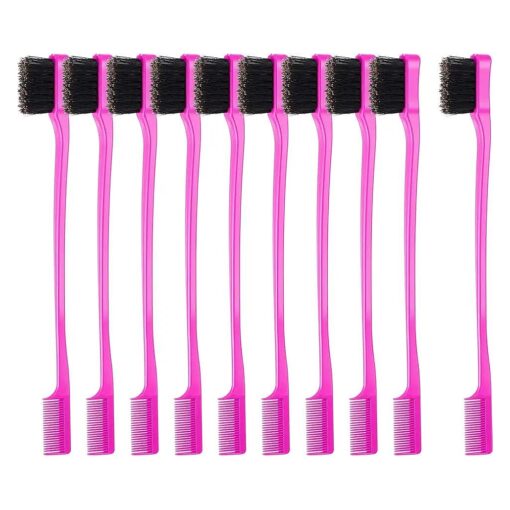 BBTO 10 Pieces Hair Edges Brushes 2 In 1 Edge Control Brushes Comb Double Sided Edge Brushes ( Rose )