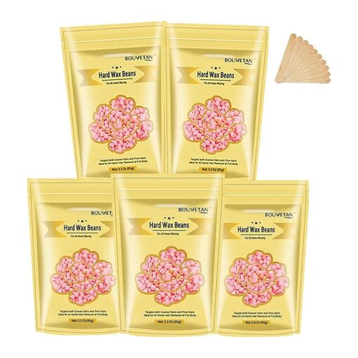 18oz Hard Wax Beans for Painless Hair Removal, Waxing Beads for Face Eyebrow Armpit Legs Brazilian, Wax Beads for Hair Removal Kit with 10pcs Wax Sticks 5 Pack of Rose Formula